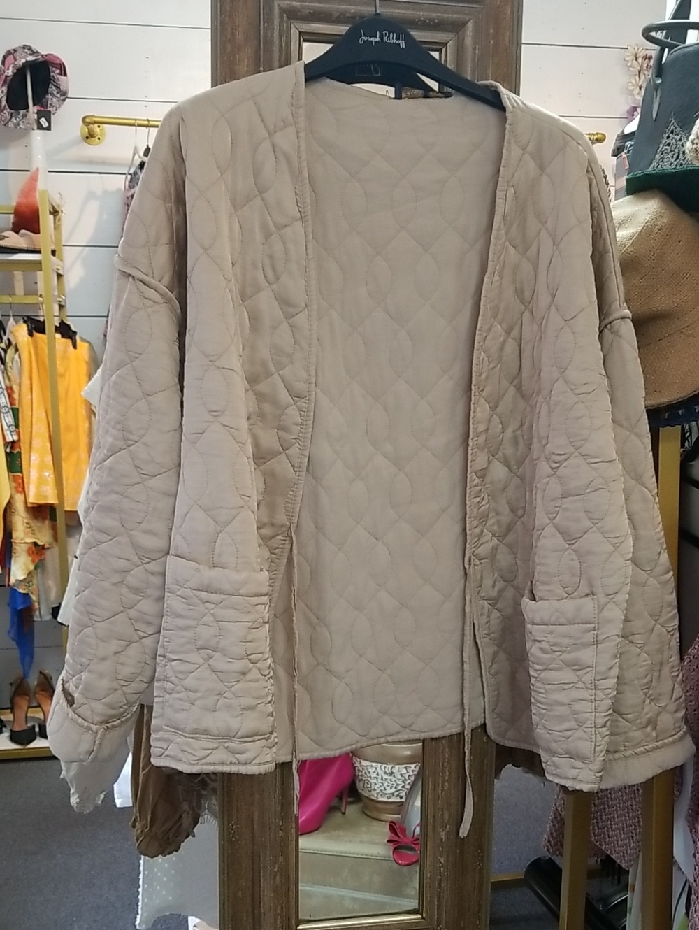 Women's Quilted Open-Front Puffer Jacket in Beige